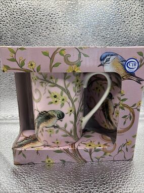 Kent pottery Floral Bird Ceramic Coffee Mug with matching lid NIB